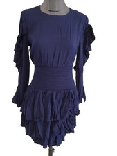 Très Belle Robe Fluide Volants Bleu Marine Maje 36 Tbe Authentique 