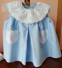 robe ancienne enfant/poupée coton bleu et broderie anglaise