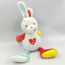 Doudou lapin blanc rouge jaune