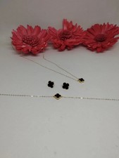 Parure Trèfle Vintage boucles d'oreilles  collier Bracelet Onyx Or 18K Assiliyah