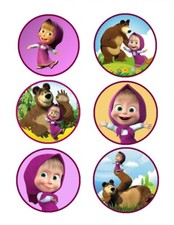 Masha et Michka. Décoration comestible.Azyme.Lot de 2x 6 disques diamètre 7,5cm.