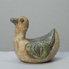 Pique fleur canard vintage en grès chamotté polychrome