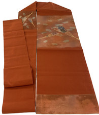 Kimono japonais vintage Nagoya Obi soie marron traditionnel authentique 136 x...