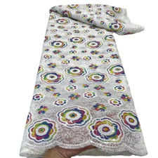 4.6m Tissu Dentelle avec Paillettes Fleur Motif Africain Maille Tulle Tissu Robe