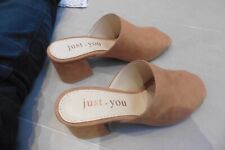 Neuf - Chaussures femme sandales mules ouvertes suédine camel T 37 talon haut