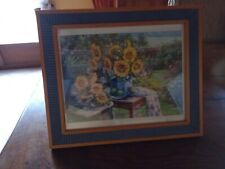 Cadre contour bleu bois avec image de fleur tournesol tel peinture van gogh