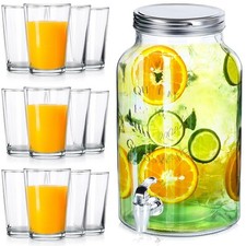 Distributeur Boissons Verre 6,2L avec Robinet + 12 Verres 200ml Set