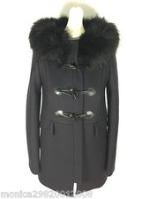 Zara Bleu Marine Duffle Coat Avec Faux Col Fourrure Capuche Taille S