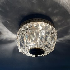 Plafonnier corbeille pampilles de verre laiton doré 2 feux Deknudt