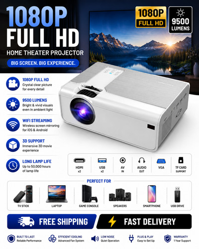 Ausha 1080p wifi projector - ausha,
