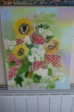 Peinture à l'huile authentique composition florale sans cadre 45 x 55 cm