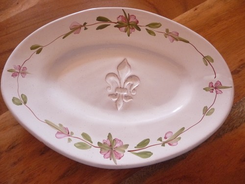 Joli plat ovale faïence fleur - plat,