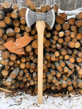Hache viking faite à la main sur mesure, poignée en bois de frêne à double...