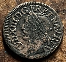 LOUIS XIII . DOUBLE TOURNOIS . 1643  K ? . ( Voir photos recto-verso )