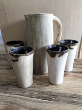 Ancien pichet en céramique avec quatre gobelets signés HAMEL NEHOU de 1915