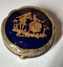 Sucrier bonbonnière boîte en porcelaine de limoges bleue cobalt à décor doré