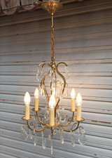 Remarquable lustre cage 6 feux à pampilles de cristal complet en état de marche