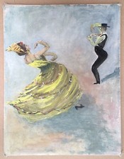 Tableau Ancien Huile À Restaurer Scène Portrait Couple Danseur Flamenco Espagne 