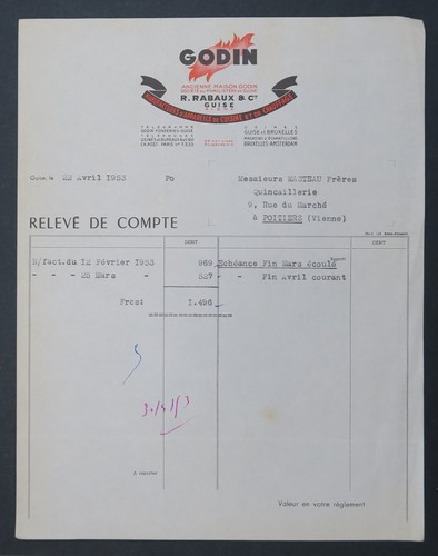 Facture 1953 godin rabaux - rabaux, &