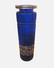 vase verre bleu cobalt doré  August Walther & Sohne allemagne 1950 Vintage