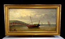 TABLEAU / HUILE SUR PANNEAU BOIS SIGNÉ " DUBOIS " ( LA RENTRÉE AU PORT ) ENCADRÉ