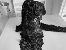 Ancienne Mantille Étole En Dentelle Noir Tulle Brodé Époque 1800/1900