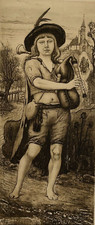 Jeune Joueur Cornemuse GRAVURE Eau Forte LEFORT DES YLOUSES Bretagne 1902