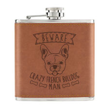 Attention Crazy Bouledogue Français Homme 170ml Cuir PU Hip Flasque Fauve -