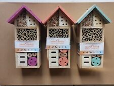Hotel  insectes x 3 abri jardin H 26 cm  neuf toit 3 couleurs bois naturel TBE