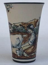 Superbe ancien VASE ou VERRE GRES signé MOREAU R.F CIBOURE Bergère et chèvre TBE