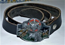 ANCIEN CEINTURE US EN CUIR BOUCLE siskiyou INDIENS A LA CHASSE AU BISON COLORISE