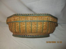 Rare corbeille Panier ancien rotin osier paille colorés- French basket -1900-2/2