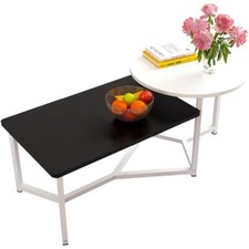 Table basse basse 2 étagères design luxe table de salon noir et blanc