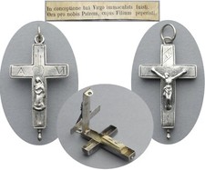 French Antique Religious Silver Cross. Reliquary. Jesus Christ. Pendant, Medal.