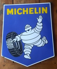 Ancienne plaque émaillée écusson MICHELIN BIBENDUM années 50 EAS auto 80x67cm