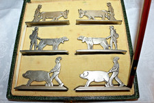 Lot de 6 portes couteaux en métal argenté représentant animaux de la ferme