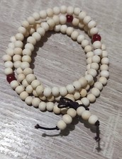 Bracelet ou Collier Tibétain Mâlâ en perles de bois de santal beige - 6 mm