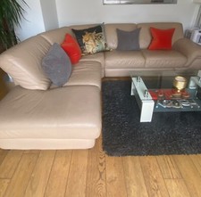 canapé d'angle cuir beige grainé très bon état 