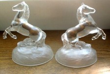 Rare Paire de Serre livres Presses papier vintage cheval cabré en verre moulé