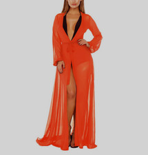 Déshabillé de nuit ou peignoir de plage rouge transparent extra long fin fluide