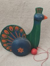 Vintage Toys Jouet En Bois à Tirer Breitschwerdt Holzspielzeug Germany Paon