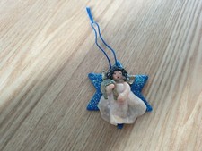 Décoration de Noël Pendentif, Décoration de Sapin de Noël - Etoile Bleue avec Ange