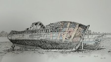 Dessin Encre sur papier Cimetière de bateaux