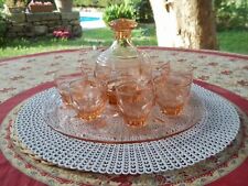 ANCIEN SERVICE A LIQUEUR ART DECO VERRE ROSE ANNÉE /50, made in France. 9 pièces
