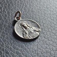 Médaille Virgo Carmeli Jésus de face argentée religion vintage