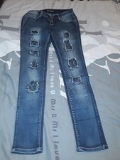 Jeans troué slim Koucla taille basse bleu foncé avec dentelle M