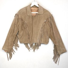 Veste à franges en cuir - blouson western en nubuck - taille 44