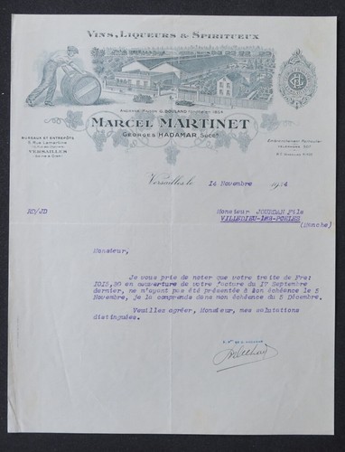 Facture versailles 1934 vins - 1934,