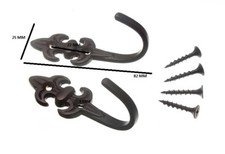 Rideaux Attaches Embrasses Crochets 80mm Fleur de Lys Noir + Vis - 50 Paires