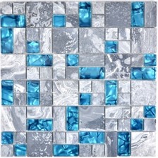 Mosaïque translucide combinaison verre pierre gris bleu mur 88-0404_f |10plaques